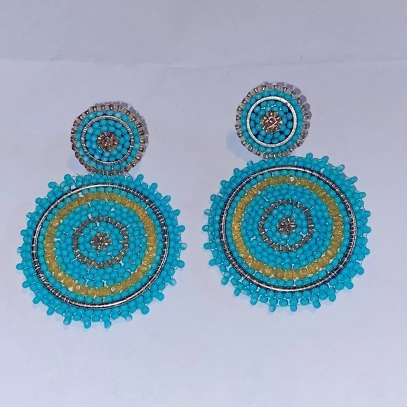 Boho handmade dangle earrings. Seed bead and crystal round drop earrings - Picture 2 of 5